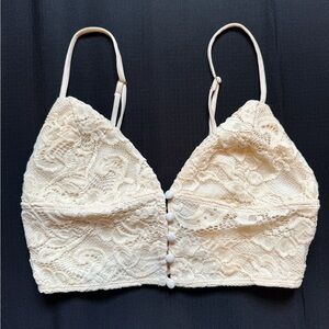 Cream lace bandeau with front buttons